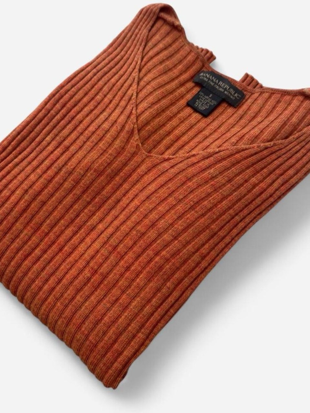 Vintage 90s Banana Republic Italian Merino Wool Ribbed V-Neck Sweater S